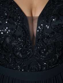 Mgiacy,V Neck,Sequin Embroidery,High-End,Plus Size Ball Dress,Flounce Sleeve,Chiffon,Long Dress,Parties And Weddings,Black,Elegant Dresses For Women - Black - View 10