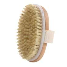 Handheld 2-In-1 Anti Slip Long Wooden Handle Shower Body Brush With Bristles And Loofah Flesh, Double-Sided Long Handle Back Scrub, Body Exfoliating, Wet Or Dry Brush, Back Washer, Back Exfoliating Body Washer Shower Scrub Brush Long Handle Suitable For Men And Women
