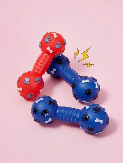 PETSIN 1 件狗咀嚼玩具，耐用的吱吱作响的哑铃狗玩具 - 适合小型犬的互动咀嚼和训练玩具，非电动（颜色随机）