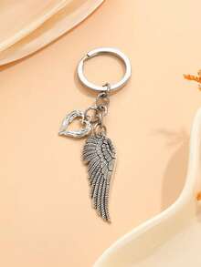 1Pc Hollow Heart Angel Wings KeyChain For Women Men Handbag Accessories DIY Jewelry Souvenir Gifts Car Accessories Bag Charm School Cute Goth Y2k - Antique Silver - 查看 4