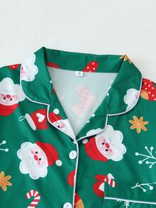 Conjunto de pijama de manga larga con estampado navideño para mujer, ropa de otoño