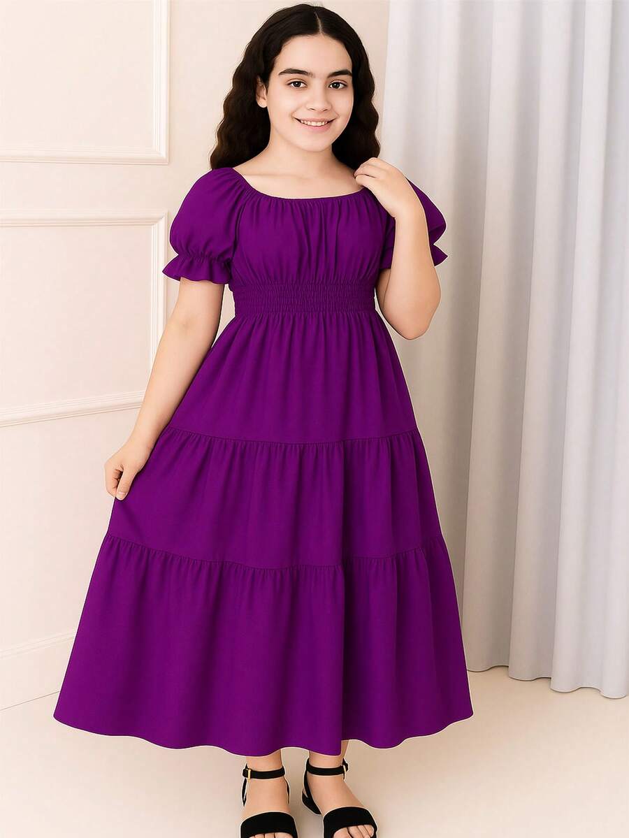 Children's Long Dress With Luxury  Sleeves - 紫色 - 查看 1