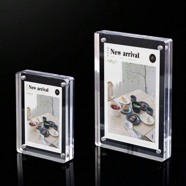 1pc Acrylic Photo Frame, Strong Magnetic Photo/Business Card Holder, Acrylic Board With Protective Film On Both Sides, Please Peel Off The Protective Film Before Use