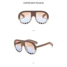 1 Pc/Set, Stylish Oversized Sunglasses, Unisex Personalized High-End Sunglasses Multiple Colors Available Perfect For Daily Dates, Commuting, Street Style Outfits, Or As A Gift Includes A Glasses Case - 咖啡頂和豆腐茶藍色鏡片 - 查看 3