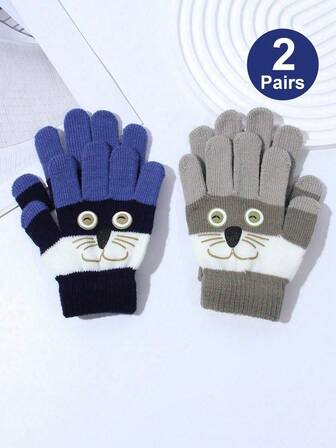 2 pares de luvas quentes de malha com bigode para cachorros de 3 a 8 anos, adequadas para atividades ao ar livre e uso diário, outono/inverno