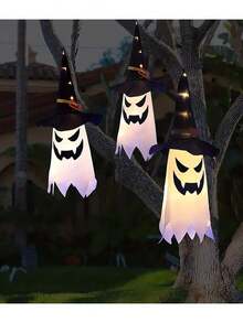 3 件万圣节发光挂鬼装饰，LED 发光白色鬼灯，DIY 形状灯，适用于树木、庭院、门廊和前门展示，非常适合恐怖室内派对氛围