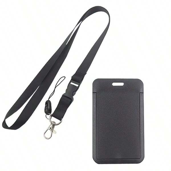Zinc Alloy Oval Quick Release Clip Lanyard, Detachable Solid Black Hard Card Holder Badge ID Card Case