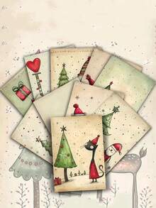 20 Stücke Vintage Weihnachten süße Tier Weihnachtsbaum Postkarten - 4*6 Zoll Vintage Junk Journal Papier Klassische Pin-Up Mädchen Einsätze - Sammlerstück dekorative Postkarten - geeignet für Scrapbooking und Basteln