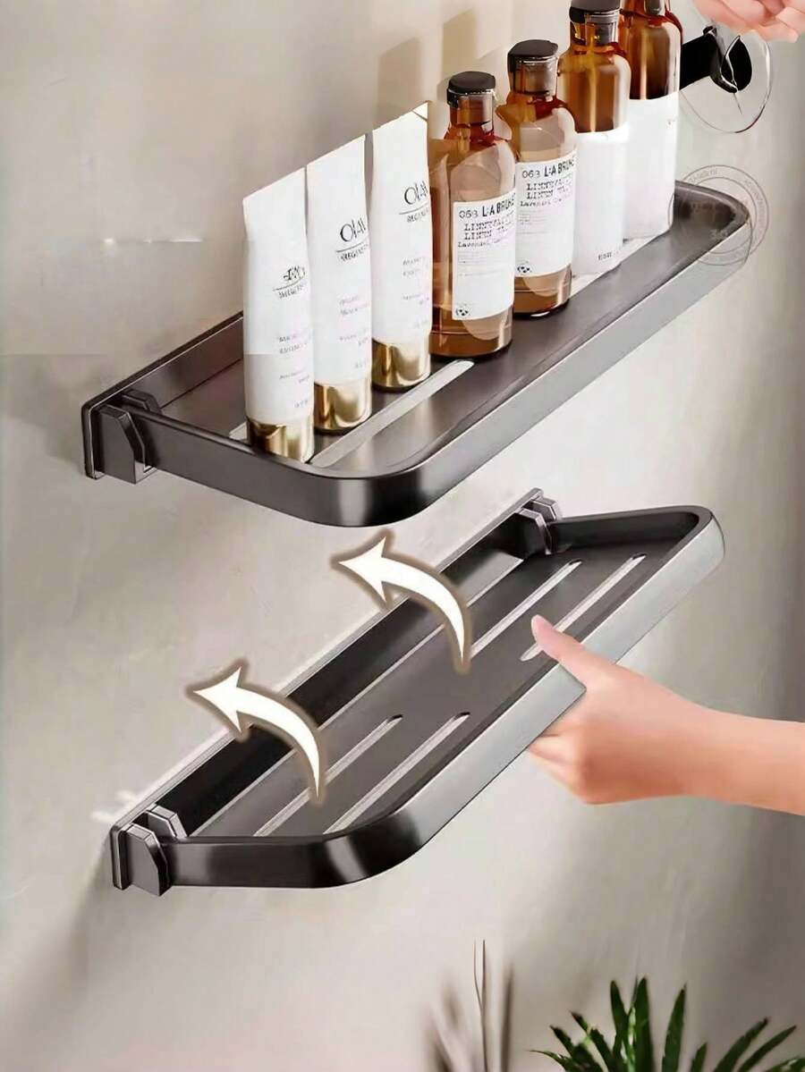 1pc Aluminum Alloy Bathroom Storage Rack, Foldable, Rust-Proof And Punch-Free Shower Rack, Space-Saving Bathroom Organizer, Toilet Organizer Storage Rack, Sink Cosmetic Storage Rack, Kitchen Storage Rack, Wall-Mounted Tissue Box, Suitable For Bathroom, Sink, Kitchen, Bathroom Accessories