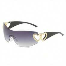 1 Pcs/Set Y2K Cutout Frameless Heart-Shaped Sunglasses, Multiple Colors Available Perfect For Daily Dates, Commuting, Street Style Outfits, Or As A Gift. Includes A Glasses Case. - Chân đen đôi mảnh màu xám - Xem 1