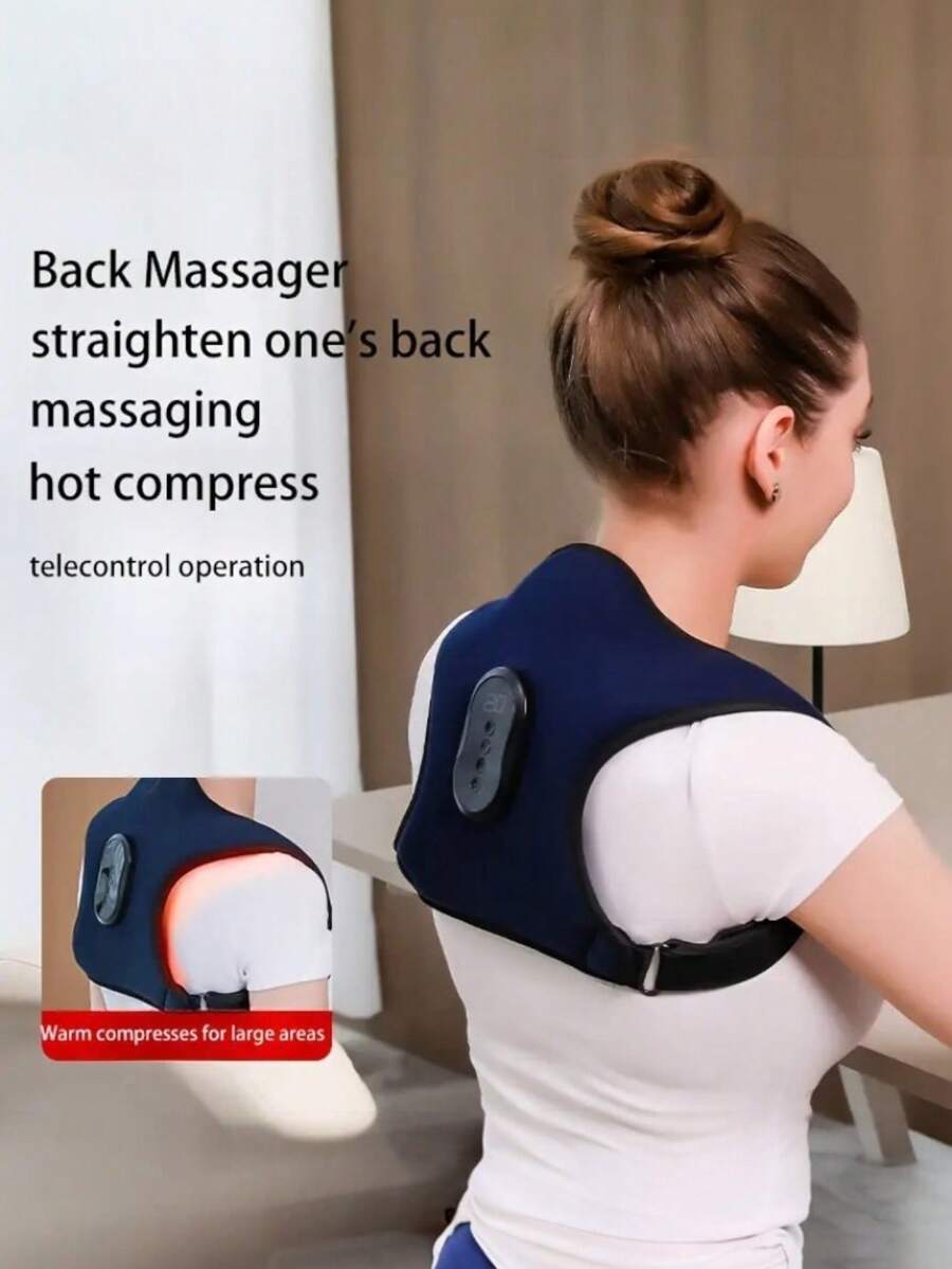 2-In-1 Back & Shoulder Massager – Posture Corrector With Vibration & Heat, 3-Speed Adjustable, Intelligent Timing For Home Use - 藏蓝色 - 查看 1