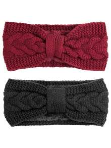 2pcs/1pc European & American Velvet Lined Knitted Headband With Twisted Bow, Sports Headwrap Ear Warmer Hairband - Solid Color - View 14