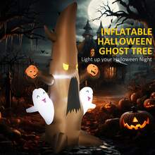 5' Halloween Inflatables Outdoor Decorations Ghost Tree With Pumpkins, Blow-Up LED Yard Decor Indoor Outdoor For Garden, Lawn, Party, Holiday