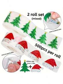 1 Roll, 500 Sheets Christmas Stickers, Perfect For DIY Gift Wrapping, Baking And Decoration, Box Sealing Stickers, Christmas Birthday Gift Decorations, Gift Box Decoration Bag Packaging Labels, Self-Adhesive Sealing Stickers,Christmas Decor,Partyfavor,Food Catering For Christmas