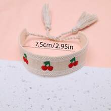 1 Stück kreative bestickter Pfirsich Handgemachter gewebter Vintage Quasten Boho Lässig Urlaubsstil süßes Armband, geeignet als Geschenk für Familie, Freunde, Studenten, Feiertage, Partys, Reisen - Beige - Übersicht 6