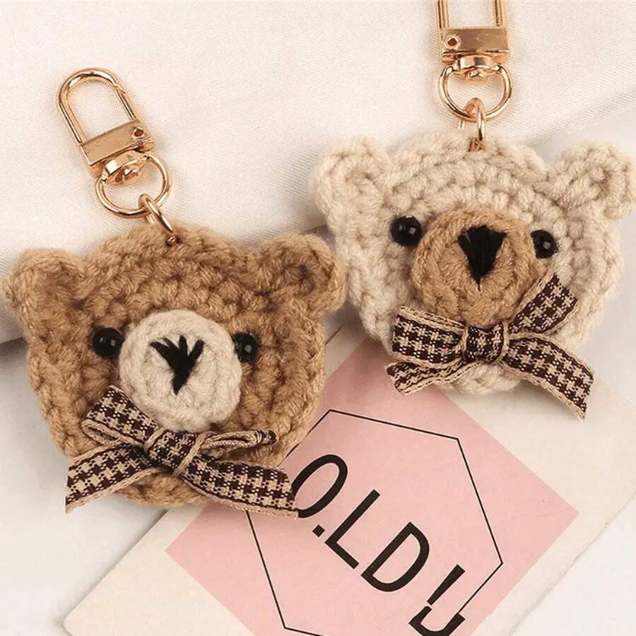 Knitted Bear Keychain Cute Animal Key Ring Wallet Backpack Car Pendant Earphone Case Women's Gift Wedding Party Favor - A - 查看 1