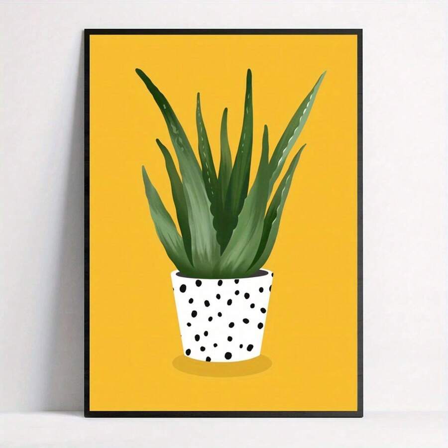 Impression d'art botanique de succulente : Aloe Vera dans un pot à pois, art mural sans cadre pour le salon, la chambre, le bureau à domicile, la salle de bain, la cuisine et plus encore
