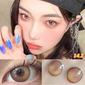 Morningcon Kumquat Jelly Brown Big Beauty Pupil Cosmic Contact Lens Small Diameter Myopia Colored Natural Contact Lenses 2 Pieces Summer Gift For Girls Eye Make Up Yearly Halloween Costume Cosplay