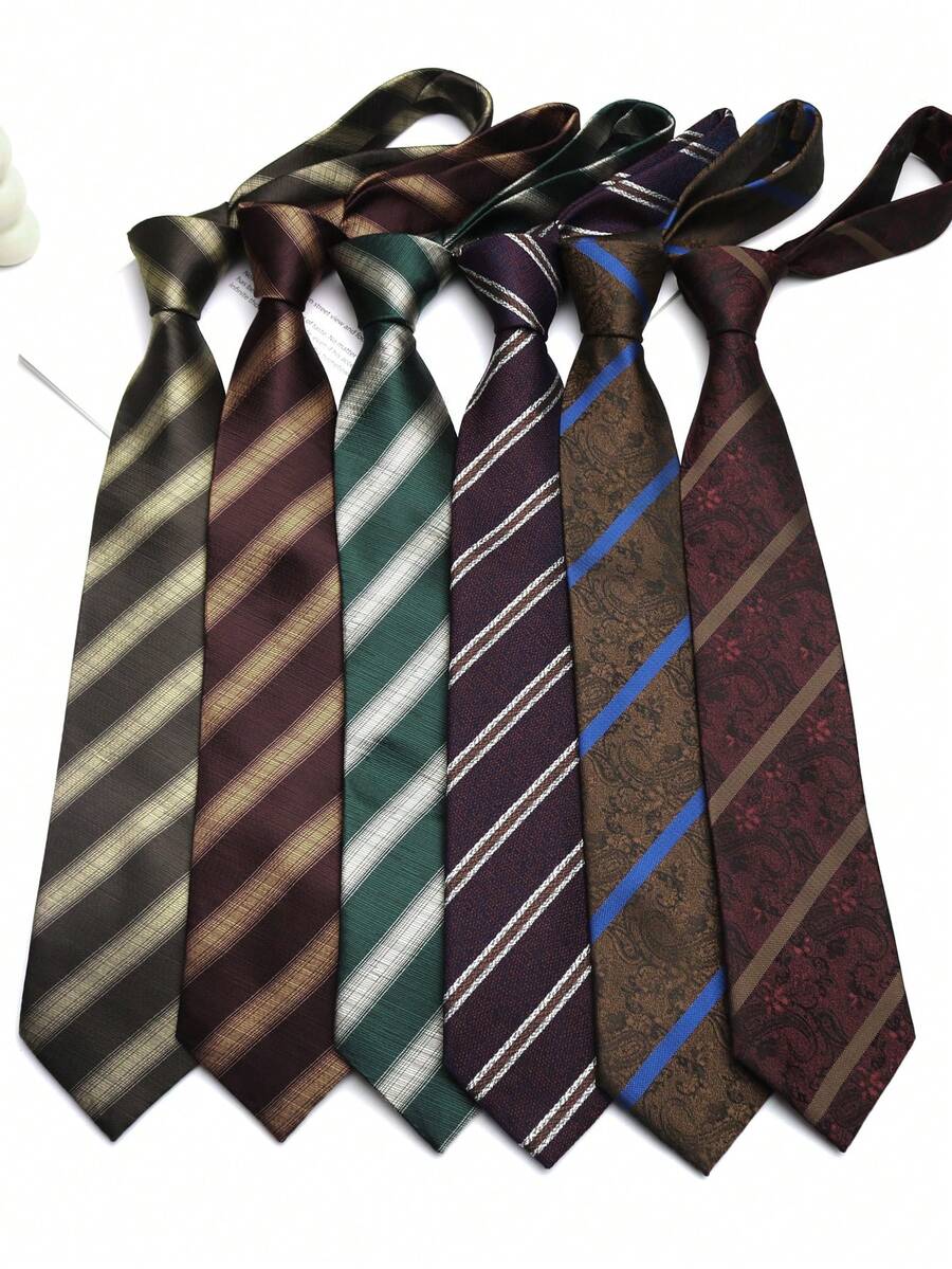 1条咖啡色和酒红色条纹领带，适合商务、休闲、婚礼、日常聚会、礼品等场合。 - 彩色 - 查看 1