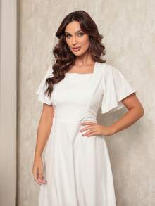 Women's Midi Dress With Sleeves - 白色 - 查看 4