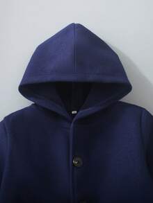 Young Boy's Solid Color Dual Pocket Casual Long Sleeve Hooded Jacket, Winter - Royal Blue - View 3