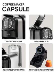 Brutelle Cafetera Brutelle 3 en 1 para cápsulas, con tanque de agua extraíble de 700 ml, 1400 W de calentamiento rápido, extracción a 20 bares de alta presión, máquina de café multifuncional pequeña de color negro para el hogar, cafetería o rincón de café