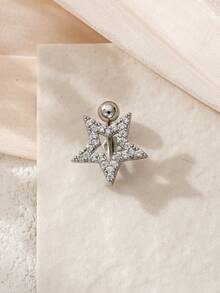 1 chiếc nhẫn rốn đính đá Cubic Zirconia hình ngôi sao thanh lịch, dành cho phụ nữ hàng ngày, tiệc tùng, trang sức cơ thể - Bạc - Xem 3