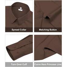Womens Classic - Fit Dress Shirts Long Sleeve Button Down Wrinkle - Stretch Solid Casual Work Office Blouse Top - 棕色+小號 - 查看 7