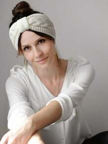 2pcs/1pc European & American Velvet Lined Knitted Headband With Twisted Bow, Sports Headwrap Ear Warmer Hairband - Solid Color - View 7