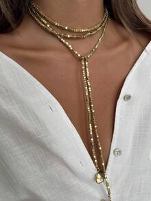 1pc Bohemian Asymmetrical Cube CCB Tassel Fashionable Y-Necklace, Luxurious & Versatile Jewelry Necklace Gift For Women, Suitable For Daily, Festival, Party (Multiple Wearing Ways)