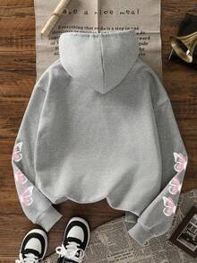 女士秋冬新款简约ins风梦幻甜美蝴蝶印花休闲日常百搭卫衣 - 深花灰 - 查看 4