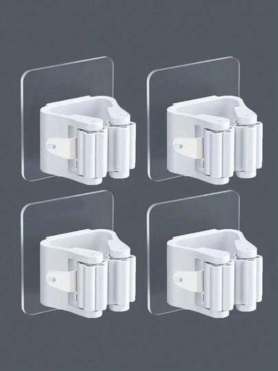 1/2/4pcs Multi-Function Punch-Free Wall-Mounted Strong Mop Hook, Waterproof Mop Storage Rack, Broom Hook, Bathroom Tool Storage Clip, Bathroom Hook, Bathroom Accessories, Suitable For Placing Mop Broom And Cleaning Tools In Bathroom