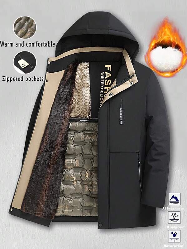 Men's Jacket, Simple Solid Color Hooded Jacket, Fashionable Comfortable Casual Sportswear, Winter