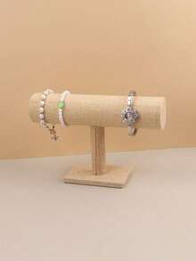 1pc Elegant Faux Linen Beige T-Shape Bracelet Display Stand - Desktop Jewelry Holder, Suitable For Retail Display Cases, No Power Needed, Sturdy Plastic Base, Great For Necklaces, Bracelets And Watches, Watch Stand | Soft Velvet Covered, Suitable For Women, Multi-Functional Desktop Organizer Rack, Non-Electric - Fits Various Installation Types Of Other Material Oval Jewelry Tower