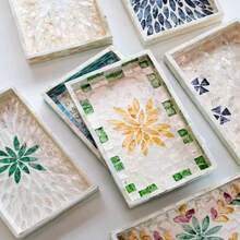 1 Stück INS Stil Dekoschale mit Muscheleinlage, bunte Patchwork Quadrate, handgefertigt. Geeignet zur Dekoration von Wohnzimmer Couchtisch, Esstisch und für den täglichen Gebrauch. Kann auch als Geschenk oder Partytischdekoration verwendet werden.