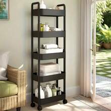 Three-Layer/ Four-Layer/Five-Layer White Rolling Storage Cart - Multi-Functional Kitchen, Bedroom, Family Office And Camping Mobile Storage Rack, Saving Space