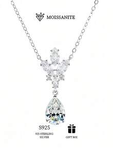 قلادة فضة عيار 925 بشكل قطرة ماسية موسانيت درجة VVS فاخرة وجذابة بشكل زهرة الكمثرى للنساء، قلادة عالية الجودة، مناسبة للارتداء في حفلات الزفاف والمناسبات، هدية مفضلة في علبة هدايا