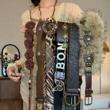 Vintage Western Style Brown Rivet Belt, Floral Waist Rope Design, Suitable For Skirts And Jeans - Multicolor - View 10