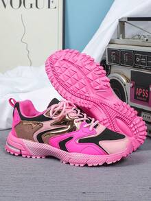 Women's Breathable And Comfortable Multi-Color Stitching Sports Shoes, Walking Tennis Shoes, Lightweight Casual Outdoor Women's Shoes, Suitable For Gym Travel Work Gift - 黑玫粉 - 查看 6