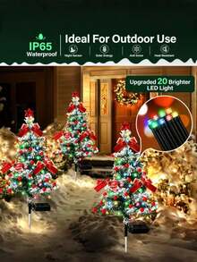 Solar Powered Bowknot Christmas Tree Stake Light - DIY Bow/String Lights/Bells, Independent Solar Panel, Solar Powered Outdoor Christmas Tree Lighting, Yard Decor, Multi-Color LED, Solar Stake, Suitable For Pathways, Patios, Walkways, Lawns, Yards, Christmas Decor (Cute Style), Mood Lighting, Garden Lights, Outdoor Waterproof IP65 Christmas Decor Fairy Lights, Mini Christmas Tree, Christmas Decor Gift, Best Gift For Couple, Best Gift For Christmas Decoration!