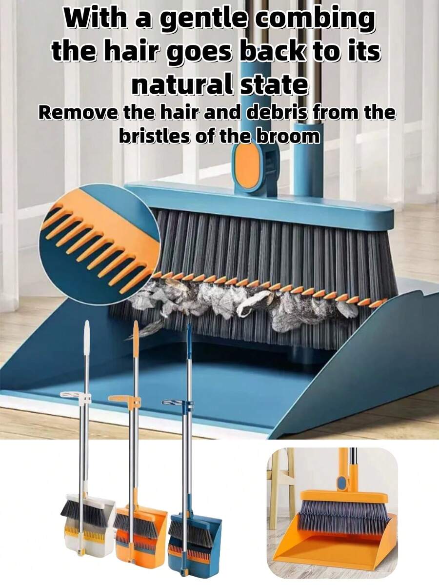 2 piezas Juego de escoba y recogedor: Escoba de alta rentabilidad con cerdas densas y suaves; Juego de recogedor de alta calidad con un diseño talla grande grueso, duradero, anti-pelo, para uso en seco y húmedo, un juego de escoba mágico. Adecuado para sala de estar, cocina, dormitorio, oficina, estudio y otros espacios interiores. Especialmente adecuado para Navidad, Halloween, Acción de Gracias, San Valentín y Día de la Madre. - Multicolor - Ver 1