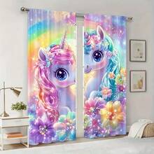 2 piezas Cortinas transparentes con estampado 2D de unicornio cósmico, cortinas de privacidad semi-transparentes para dormitorio, estudio, balcón, oficina, dormitorio, decoración del hogar para ventanas redondas