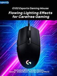 Logitech G102 有线鼠标，机械电竞轻量，RGB 灯光效果，便携，经典设计，机械按键，点击感清脆，握感舒适，适合中/小手，办公和游戏，黑色