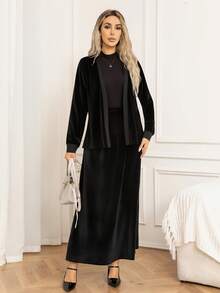 Ensemble top à manches longues sans col élégant et minimaliste en velours et jupe longue, automne/hiver pour femmes