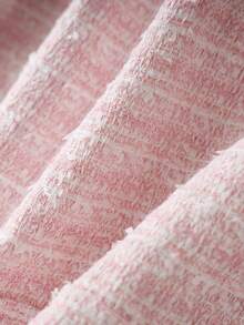 女士优雅通勤粗花呢夹克，带花卉图案和前扣，秋冬 - 粉色 - 查看 10