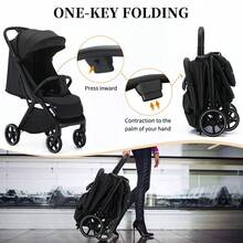 Lightweight Stroller, Foldable Stroller, Extended Zippered Sun Canopy, One-Touch Collection, Adjustable Backrest, Breathable Mesh Fabric, Easy To Carry, Suitable For Travel