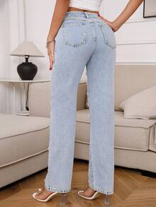 Heavy-Duty Rhinestone Embellished Women's Jeans - Light Wash - View 6
