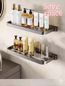 1pc Aluminum Alloy Bathroom Storage Rack, Foldable, Rust-Proof And Punch-Free Shower Rack, Space-Saving Bathroom Organizer, Toilet Organizer Storage Rack, Sink Cosmetic Storage Rack, Kitchen Storage Rack, Wall-Mounted Tissue Box, Suitable For Bathroom, Sink, Kitchen, Bathroom Accessories