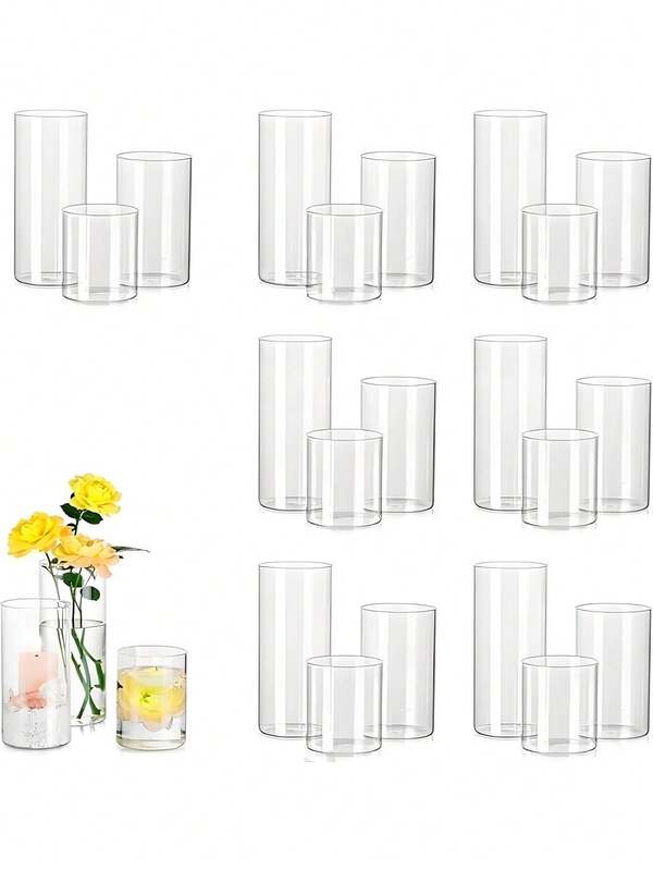24pcs Transparent Cylinder Vase Set, Glass Vases For Centerpiece Decoration, Modern Floating Candle Holders, Hurricane Candle Holders For Wedding Table Decor Home Decor Room Decor Flower Vase