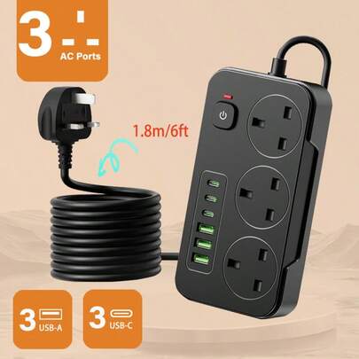 New Multi-Function Power Strip/Power Socket/Power Strip, 1 Power Strip With 8 Sockets, Equipped With (3 USB-A) (3 TYPE-C). Equipped With A 1.8-Meter Long Power Extension Cord, Suitable For Home, Office, Kitchen, Garage, And Outdoor.Home,Office Charging Station